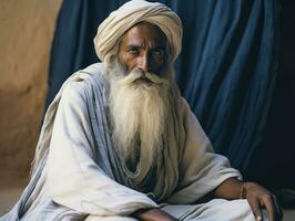 vieux coloré photo de une Indien homme de le de bonne heure années 1900 ai génératif