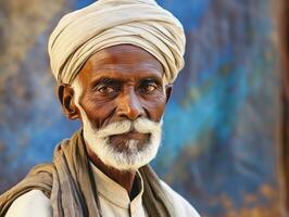 vieux coloré photo de une Indien homme de le de bonne heure années 1900 ai génératif