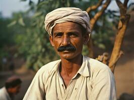 vieux coloré photo de une Indien homme de le de bonne heure années 1900 ai génératif