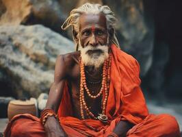 vieux coloré photo de une Indien homme de le de bonne heure années 1900 ai génératif