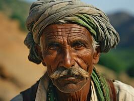 vieux coloré photo de une Indien homme de le de bonne heure années 1900 ai génératif