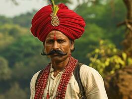 vieux coloré photo de une Indien homme de le de bonne heure années 1900 ai génératif