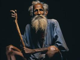 vieux coloré photo de une Indien homme de le de bonne heure années 1900 ai génératif