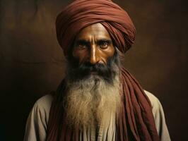 vieux coloré photo de une Indien homme de le de bonne heure années 1900 ai génératif