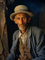 vieux coloré photo de une mexicain homme de le de bonne heure années 1900 ai génératif