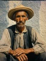 vieux coloré photo de une mexicain homme de le de bonne heure années 1900 ai génératif