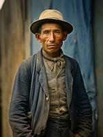 vieux coloré photo de une mexicain homme de le de bonne heure années 1900 ai génératif