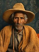 vieux coloré photo de une mexicain homme de le de bonne heure années 1900 ai génératif