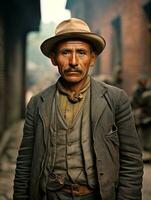 vieux coloré photo de une mexicain homme de le de bonne heure années 1900 ai génératif