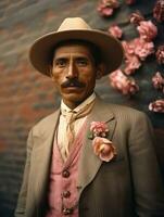 vieux coloré photo de une mexicain homme de le de bonne heure années 1900 ai génératif