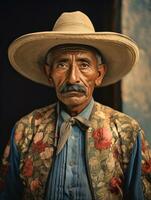 vieux coloré photo de une mexicain homme de le de bonne heure années 1900 ai génératif