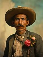 vieux coloré photo de une mexicain homme de le de bonne heure années 1900 ai génératif