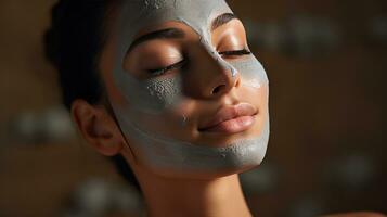 une femme avoir une faciale masque traitement à une beauté salon photo