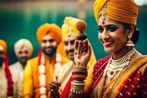 Indien mariage la cérémonie dans Delhi. généré par ai photo