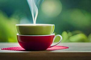 deux tasses de café sur une tableau. généré par ai photo