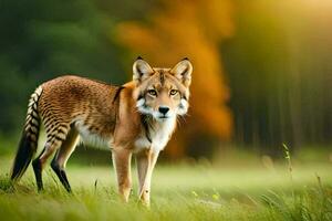 une Loup est permanent dans le herbe. généré par ai photo