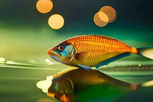 une poisson est flottant dans le l'eau avec une bokeh Contexte. généré par ai photo