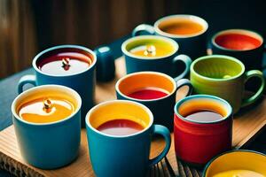 coloré des tasses avec bougies sur eux. généré par ai photo