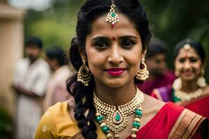 une magnifique Indien la mariée dans traditionnel tenue. généré par ai photo