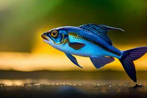 une poisson avec bleu et noir rayures est natation. généré par ai photo