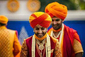 une homme dans une turban et or collier. généré par ai photo