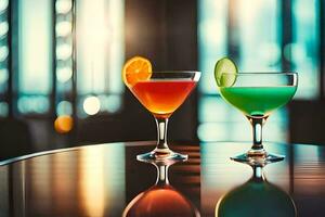 deux coloré des cocktails sur une tableau. généré par ai photo