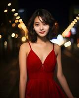 magnifique asiatique fille portant charme soie robe ai génératif photo