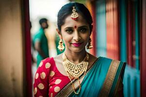 une magnifique Indien la mariée dans traditionnel tenue. généré par ai photo