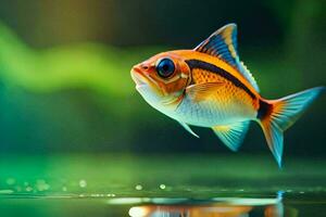 une poisson avec une noir et blanc corps et Orange nageoires. généré par ai photo