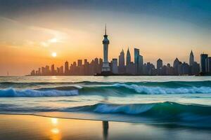 le ville horizon dans Dubai. généré par ai photo