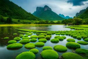 le vert herbe de le montagnes. généré par ai photo