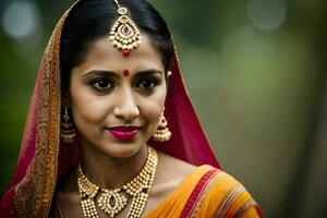 une magnifique Indien femme dans traditionnel tenue. généré par ai photo