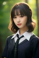 magnifique asiatique école fille avec délicat visage ai génératif photo