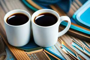 deux tasses de café sur une tableau. généré par ai photo