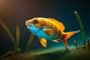 une poisson nager dans le l'eau avec herbe. généré par ai photo