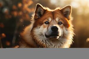 une fermer portrait de un akita chien, capturer ses digne et royal expression. génératif ai photo