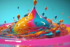 coloré 3d rendre de vibrant l'eau gouttelettes dans mouvement. génératif ai photo