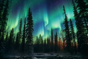 nord lumières éclairant le nuit ciel plus de Alaska, capturer le mystique et captivant beauté de cette Naturel phénomène. génératif ai photo