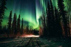 nord lumières éclairant le nuit ciel plus de Alaska, capturer le mystique et captivant beauté de cette Naturel phénomène. génératif ai photo