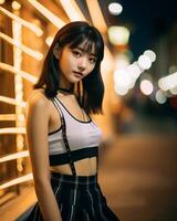 magnifique asiatique fille sur trandy décontractée tenue ai génératif photo