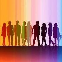 silhouette groupe de adulte gens transgenres Hommes et femmes avec arc en ciel couleurs. génératif ai photo