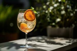 une pétillant, été spritz, avec une mélange de prosecco, apéritif, et une éclaboussure de un soda l'eau. génératif ai photo