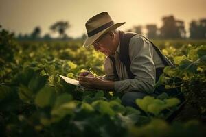 inspecteur de agriculture vérification le culture. concept agriculteur et champ. génératif ai photo