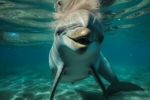 content dauphin nager dans brillant clair turc l'eau. génératif ai photo