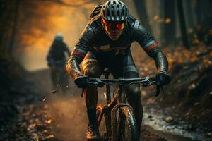 cycliste engagé dans une difficile colline montée ou intense formation session, convoyer le physique aptitude et endurance aspects de vélo. génératif ai photo