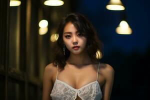 magnifique asiatique fille sur charme et sensuel robe ai génératif photo