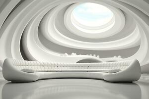 futurisme blanc vivant pièce avec copie avec canapé et les plantes espace dans le futur.créé avec génératif ai technologie. photo