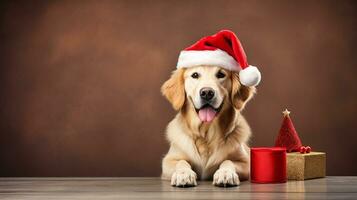 mignonne chien portant Père Noël claus costume dans Noël fête .joyeux Noël concept.créé avec génératif ai La technologie photo