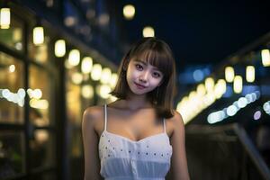 magnifique asiatique fille sur charme et sensuel robe ai génératif photo