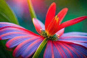 une proche en haut de une rouge et violet fleur. généré par ai photo